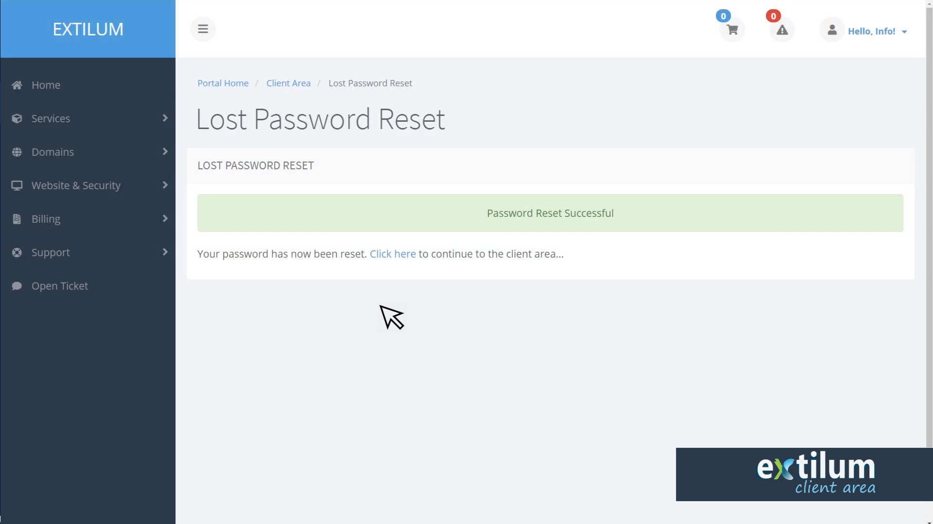 Extilum Client Area - Reset Password