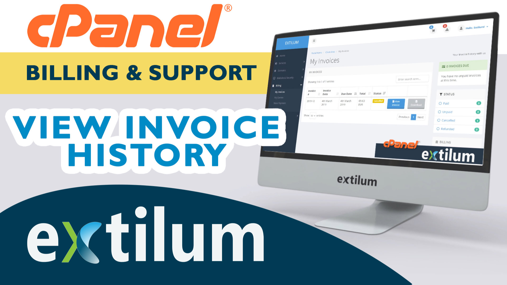 Extilum cpanel - Billing and support - ivoice history