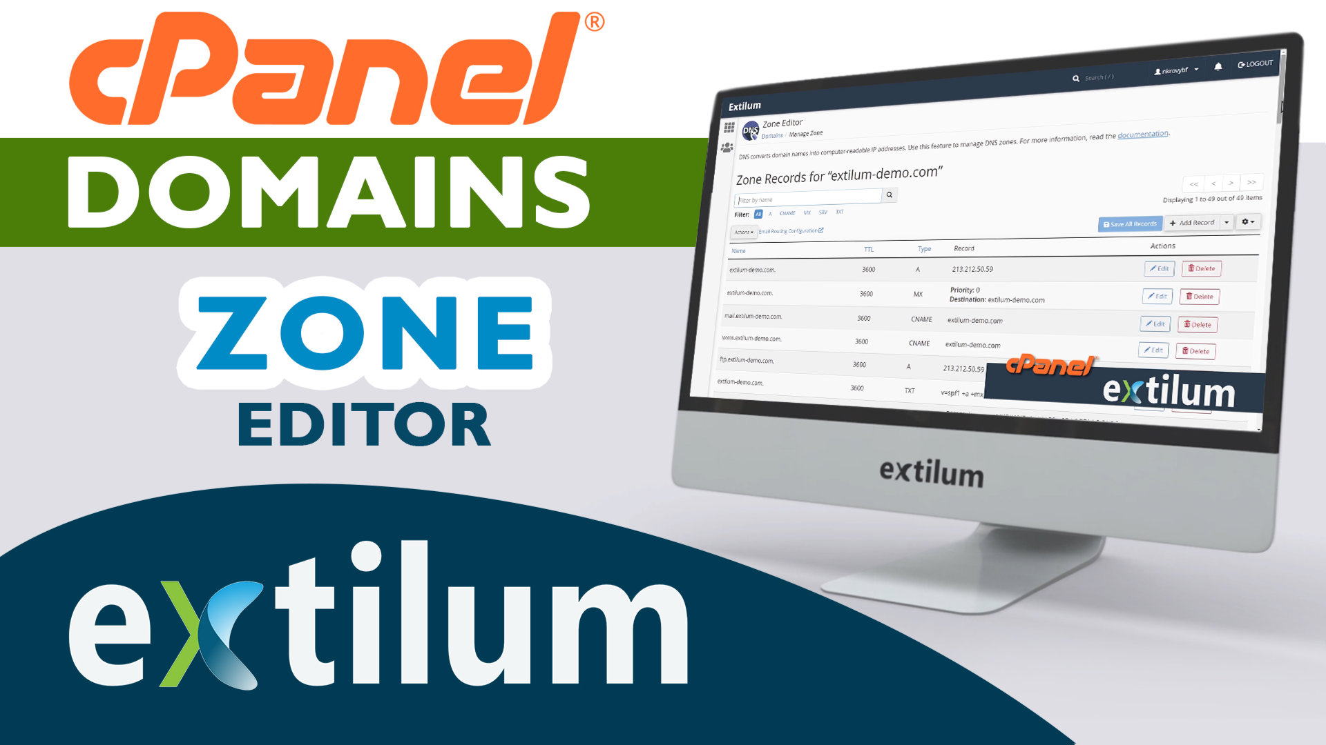 Extilum cpanel - Domains - Zone Editor