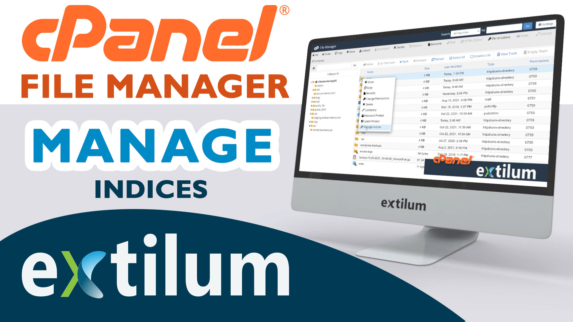 Extilum cpanel - file manager - manage incicies