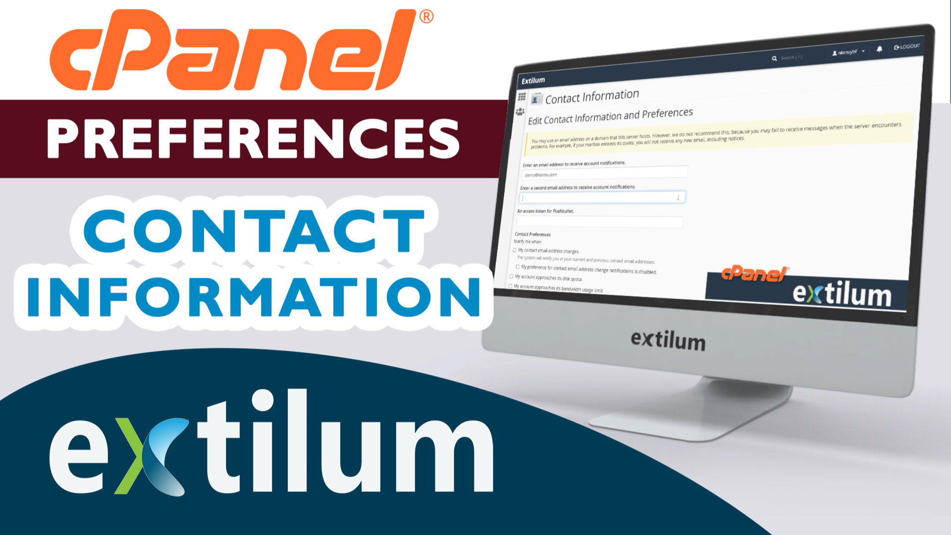 Extilum cpanel - preferences - contact information