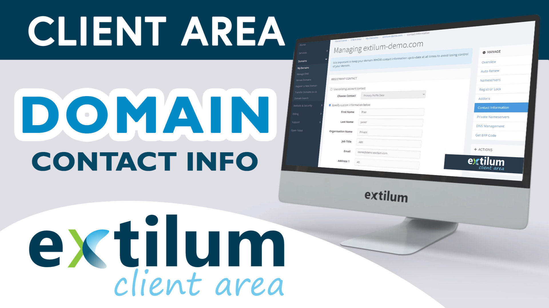 Extilum Client Area Domain Contact Info