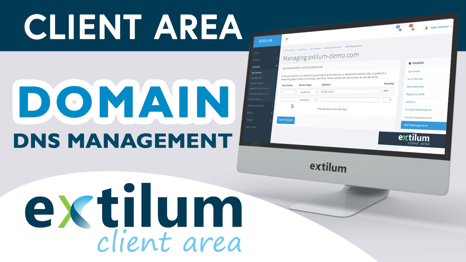 Extilum Client Area Domain DNS Mangegement
