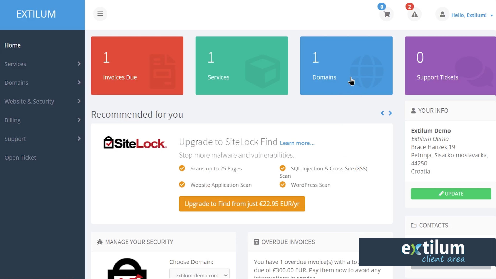 Extilum Client Area - Domain Registar Lock