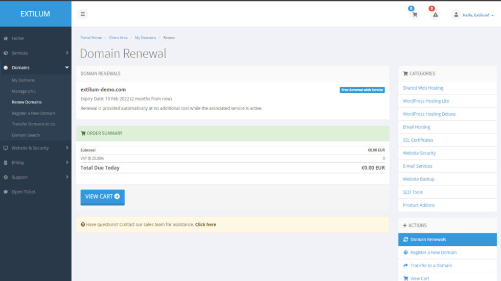 Domain Renewal - Client Area • Extilum Knowledgebase