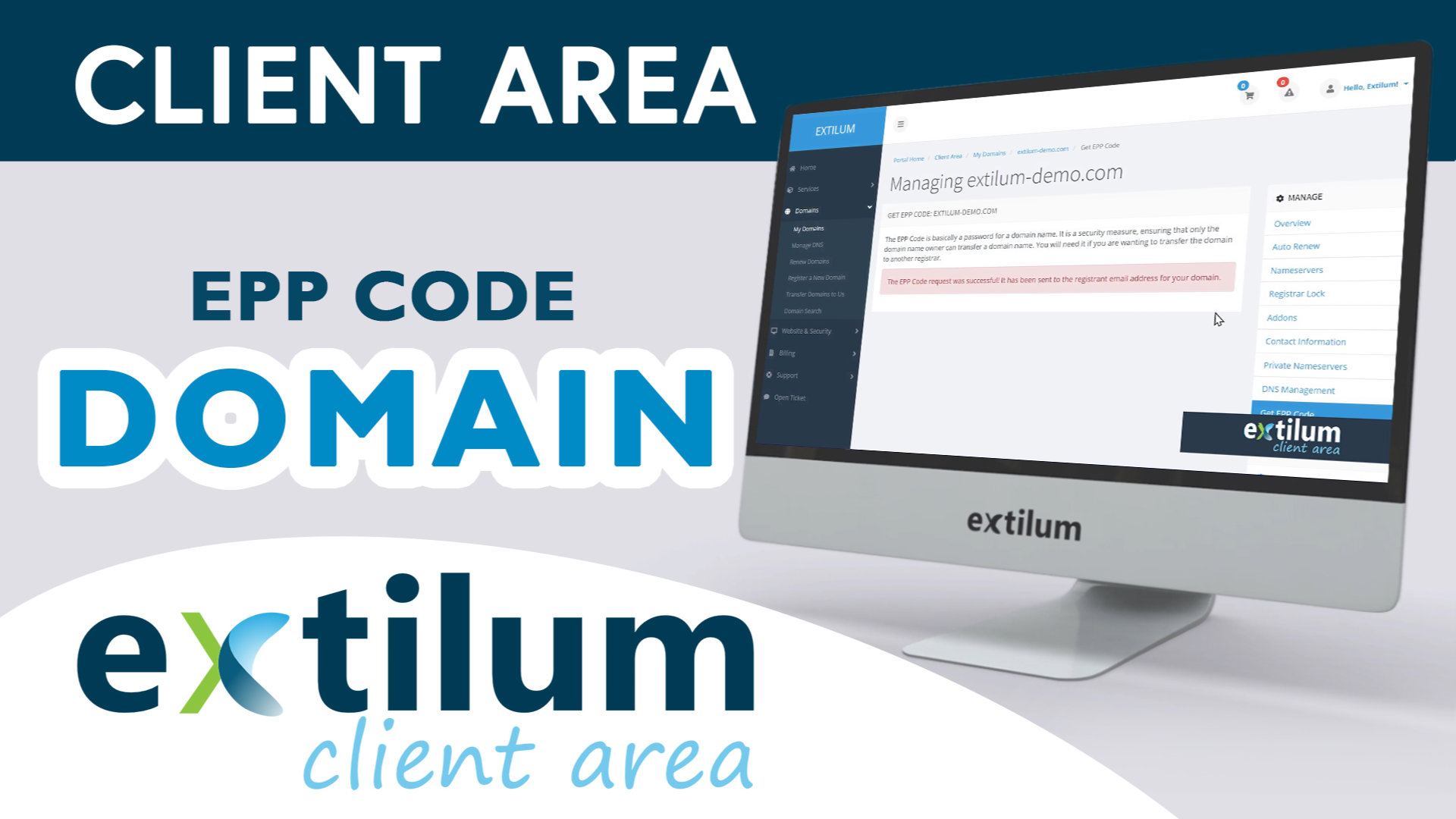 Extilum Client Area Domain EPP Code