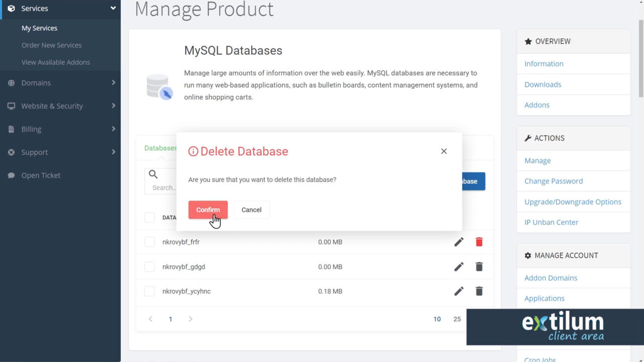 Manage MySQL Databases - Client Area • Extilum Knowledgebase