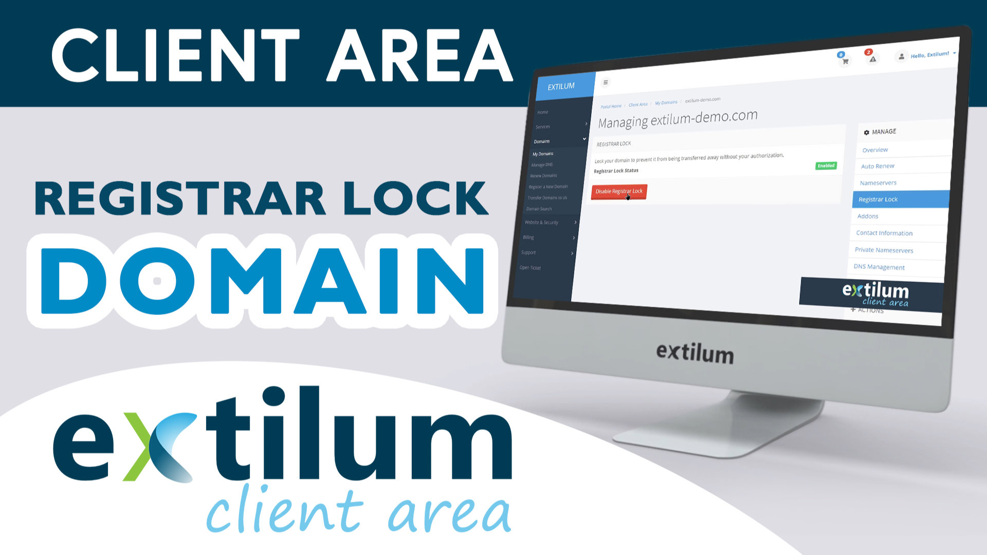 Extilum Client Area Domain registrar Lock