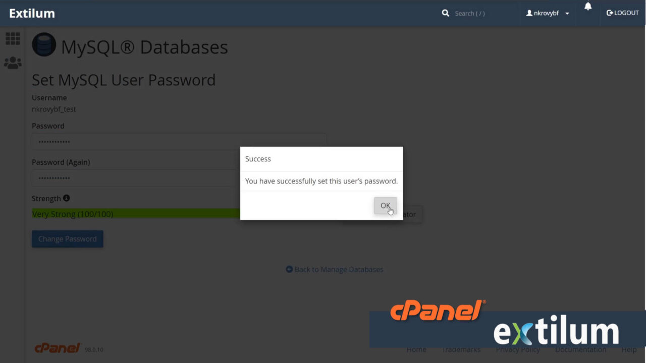 Change a MySQL Database User's Password - cPanel • Extilum Help