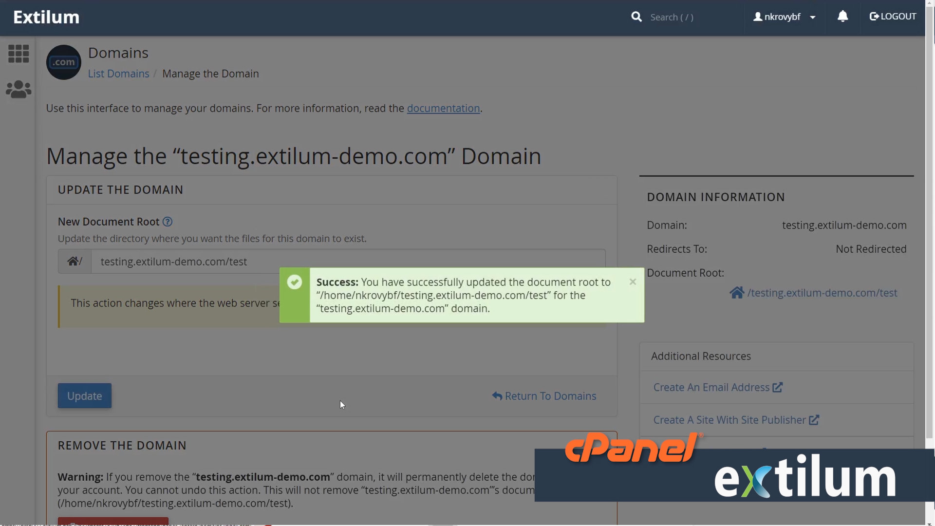 Extilum cPanel - Manage Domain