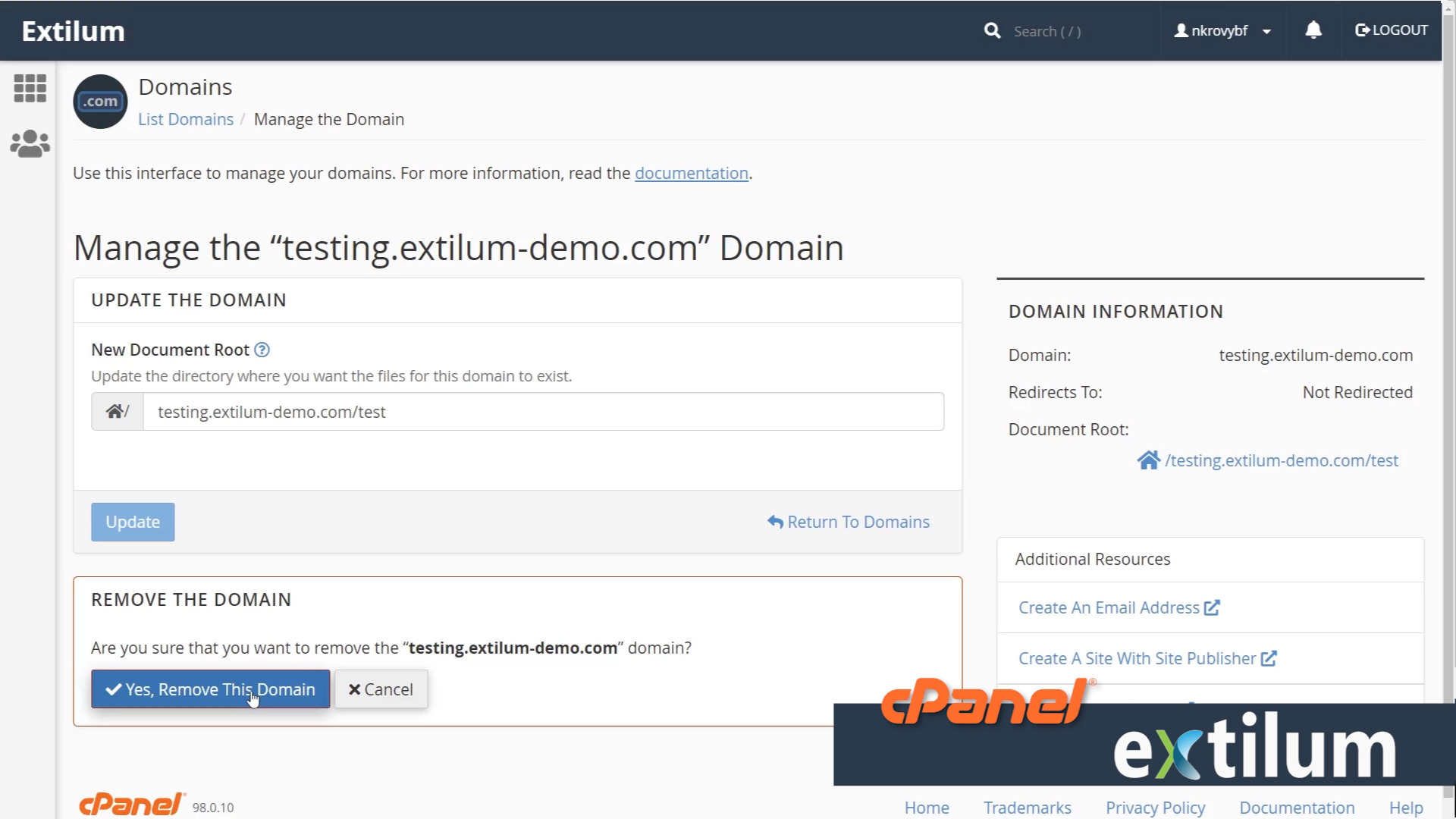 Extilum cPanel - Manage Domain