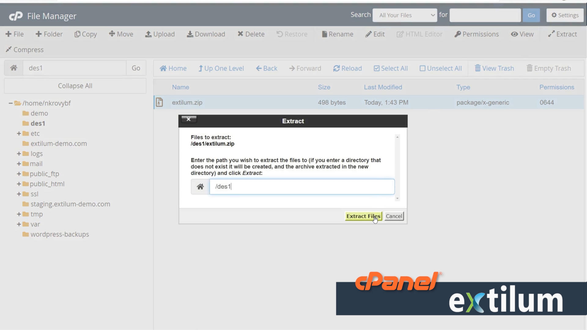 Extilum cPanel - File Manager - Extract files
