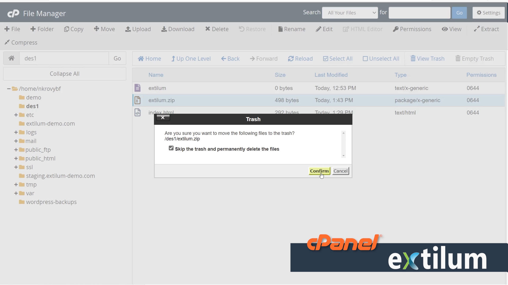 Extilum cPanel - File Manager - Extract files
