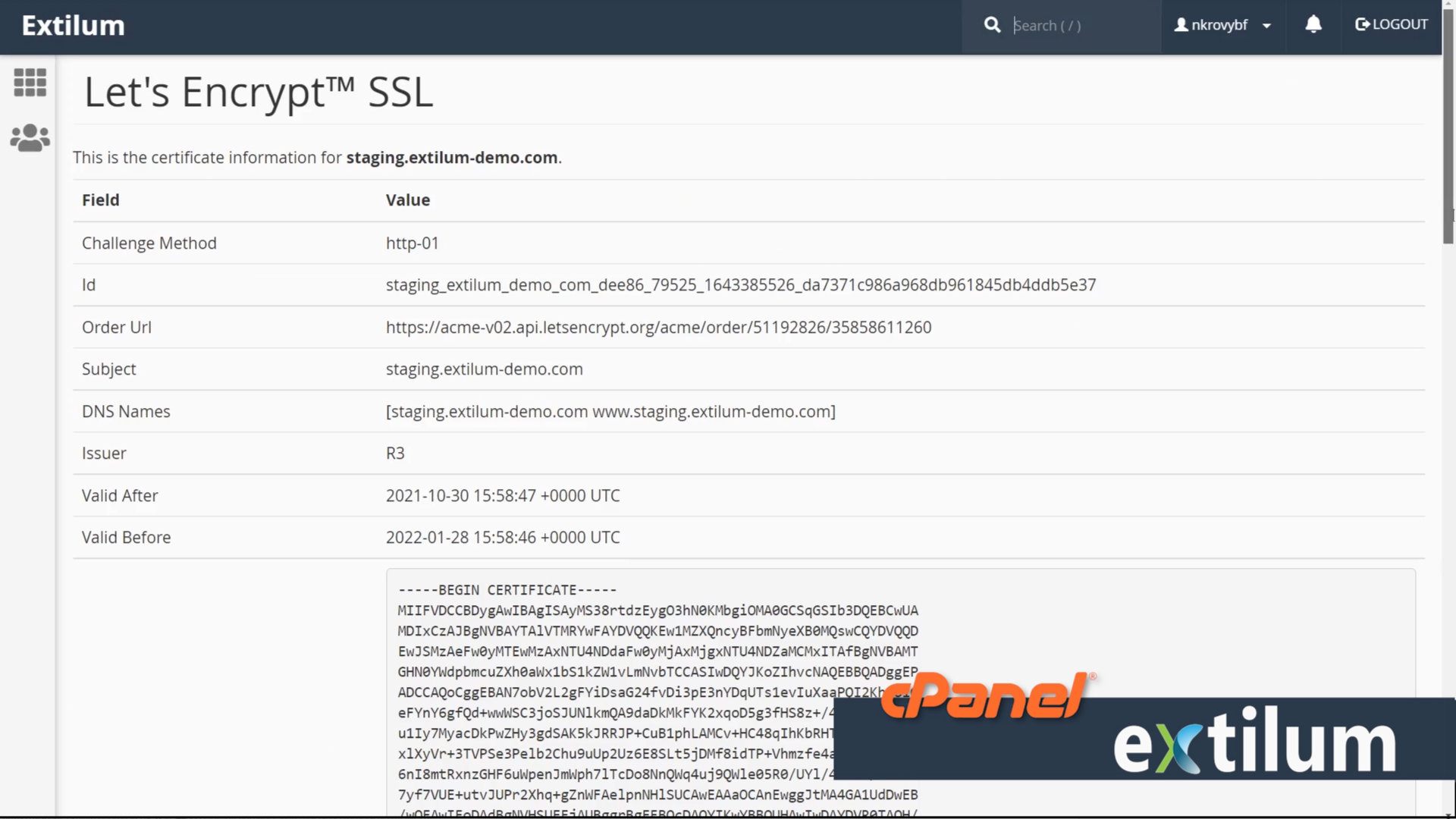Extilum cPanel - Security - let encript ssl