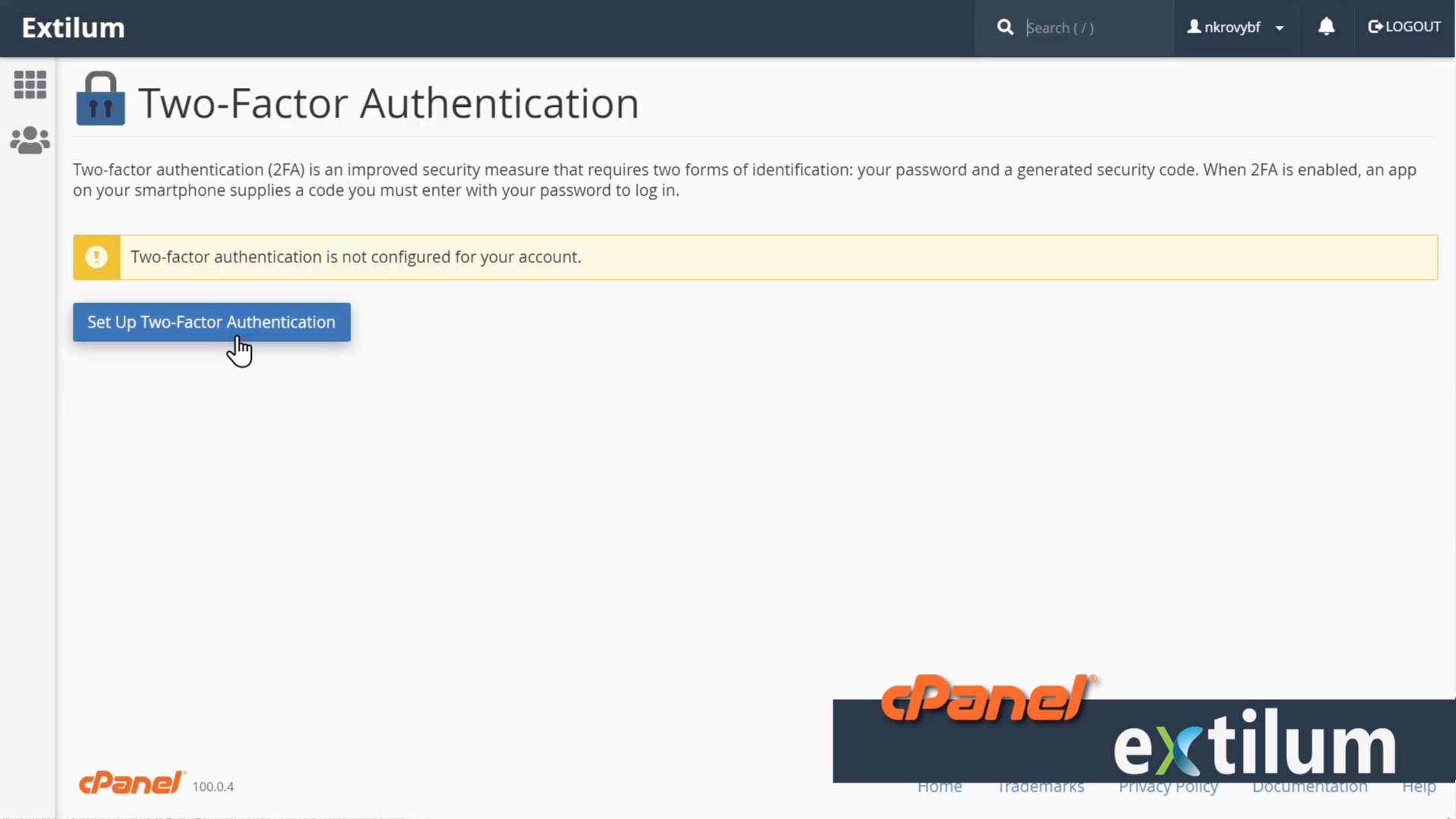 Extilum cPanel - Security - txo-factor authentication - 2FA