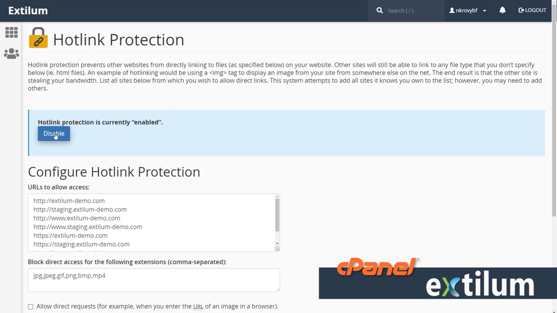 Extilum cPanel - Security - Hotlik protection