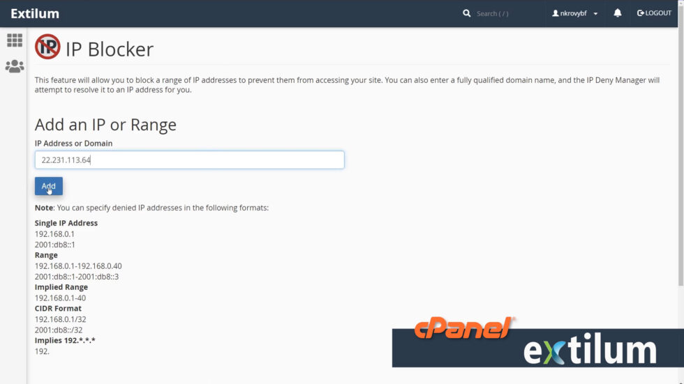 Block an IP address or domain using IP Blocker cPanel • Extilum Help