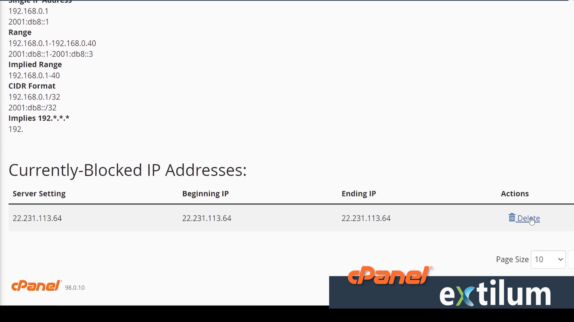 Extilum cPanel - Security - IP Blocker