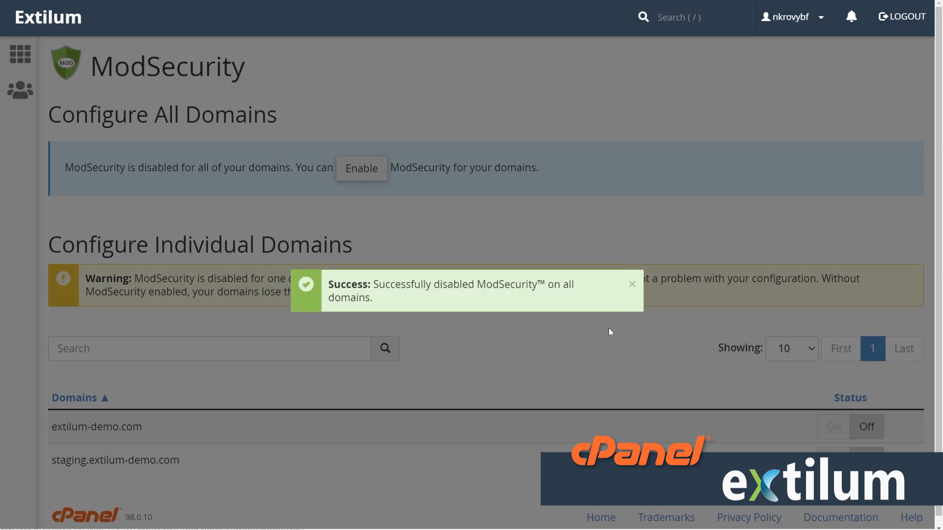 Extilum cPanel - Security - ModSecurity