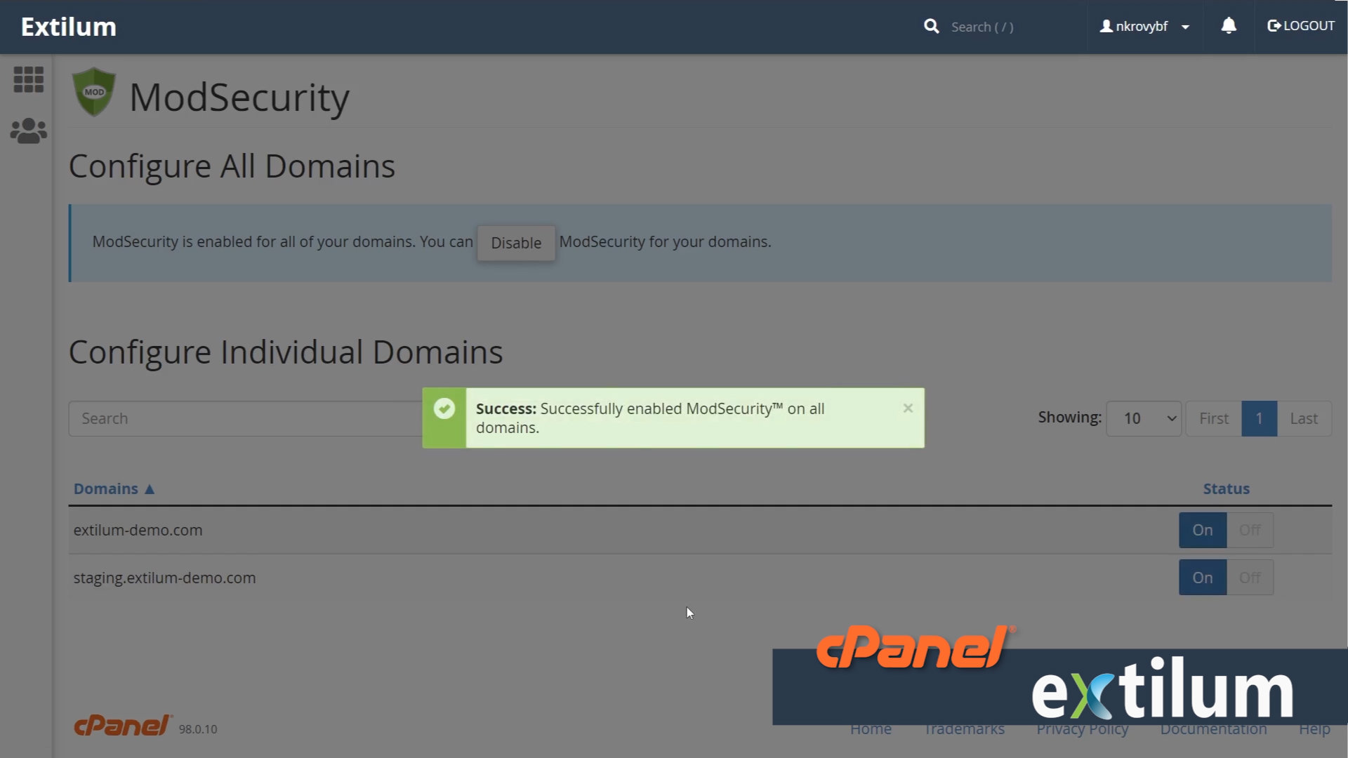 Extilum cPanel - Security - ModSecurity