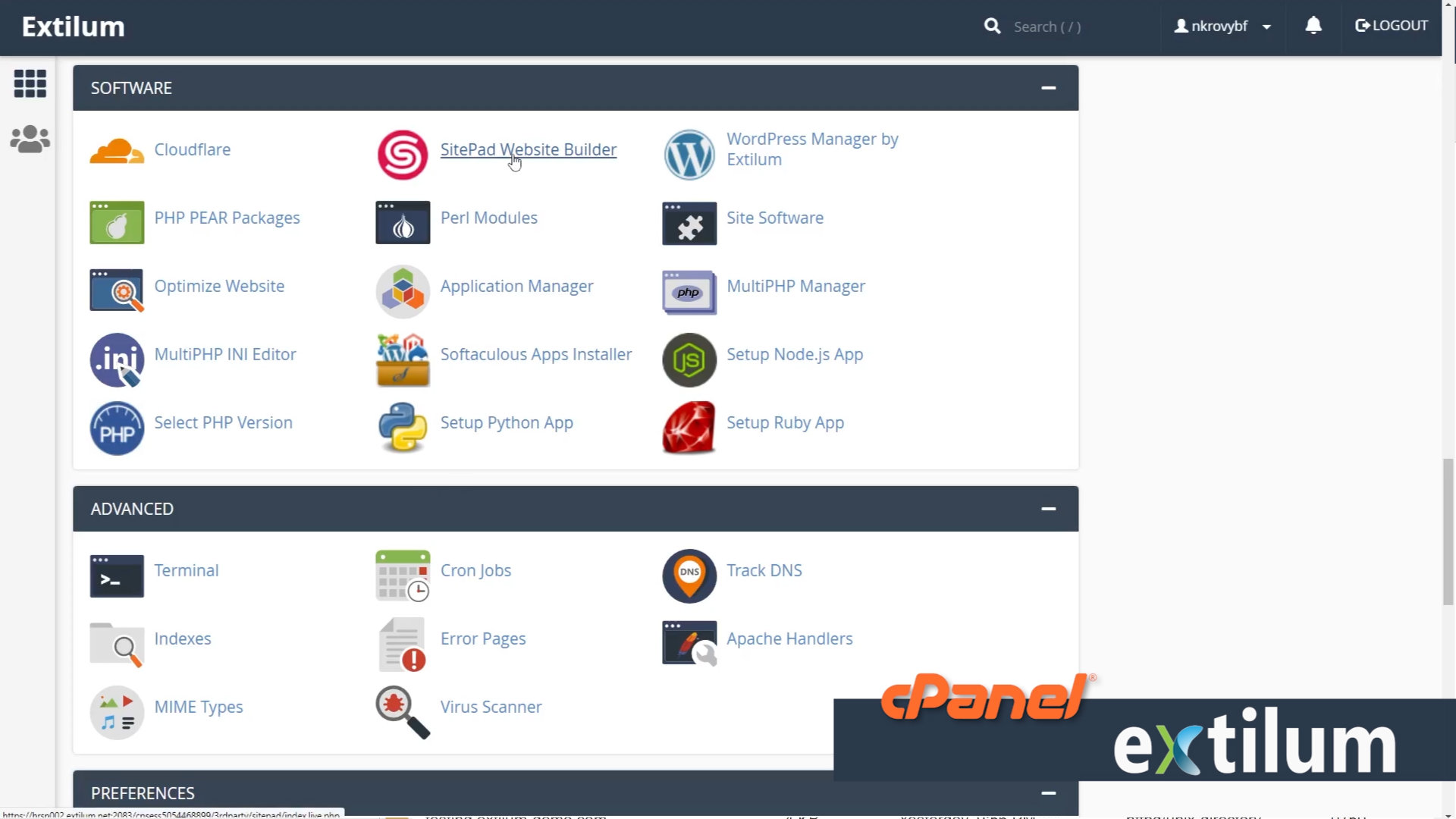 Extilum cPanel - Software - SitePad Website Builder