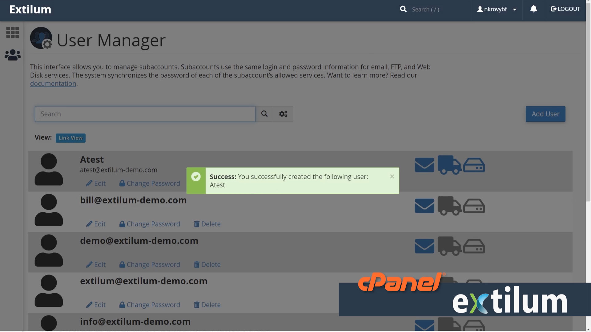 Extilum cPanel - User Manager
