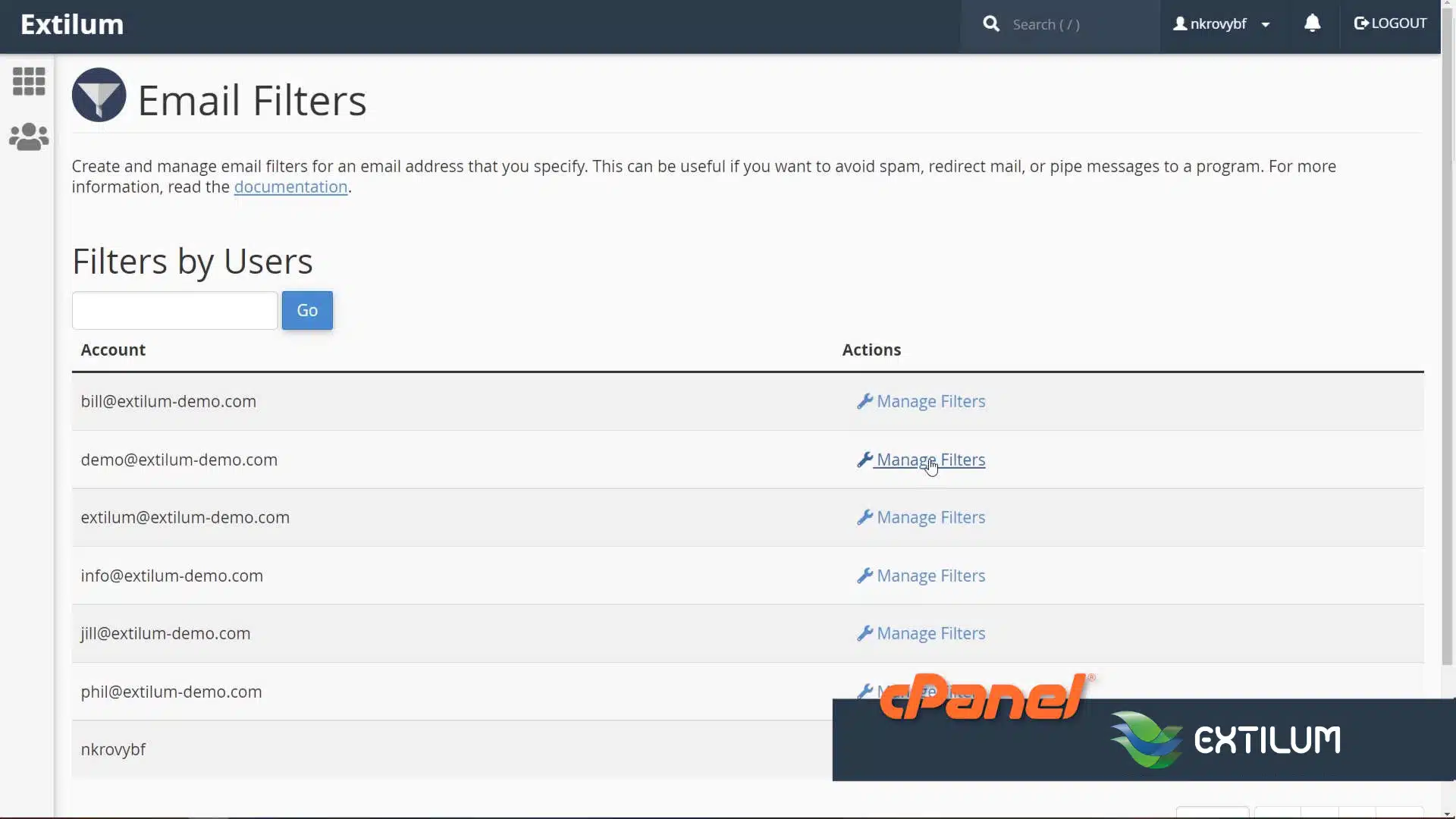 Extilum cPanel - Email filters