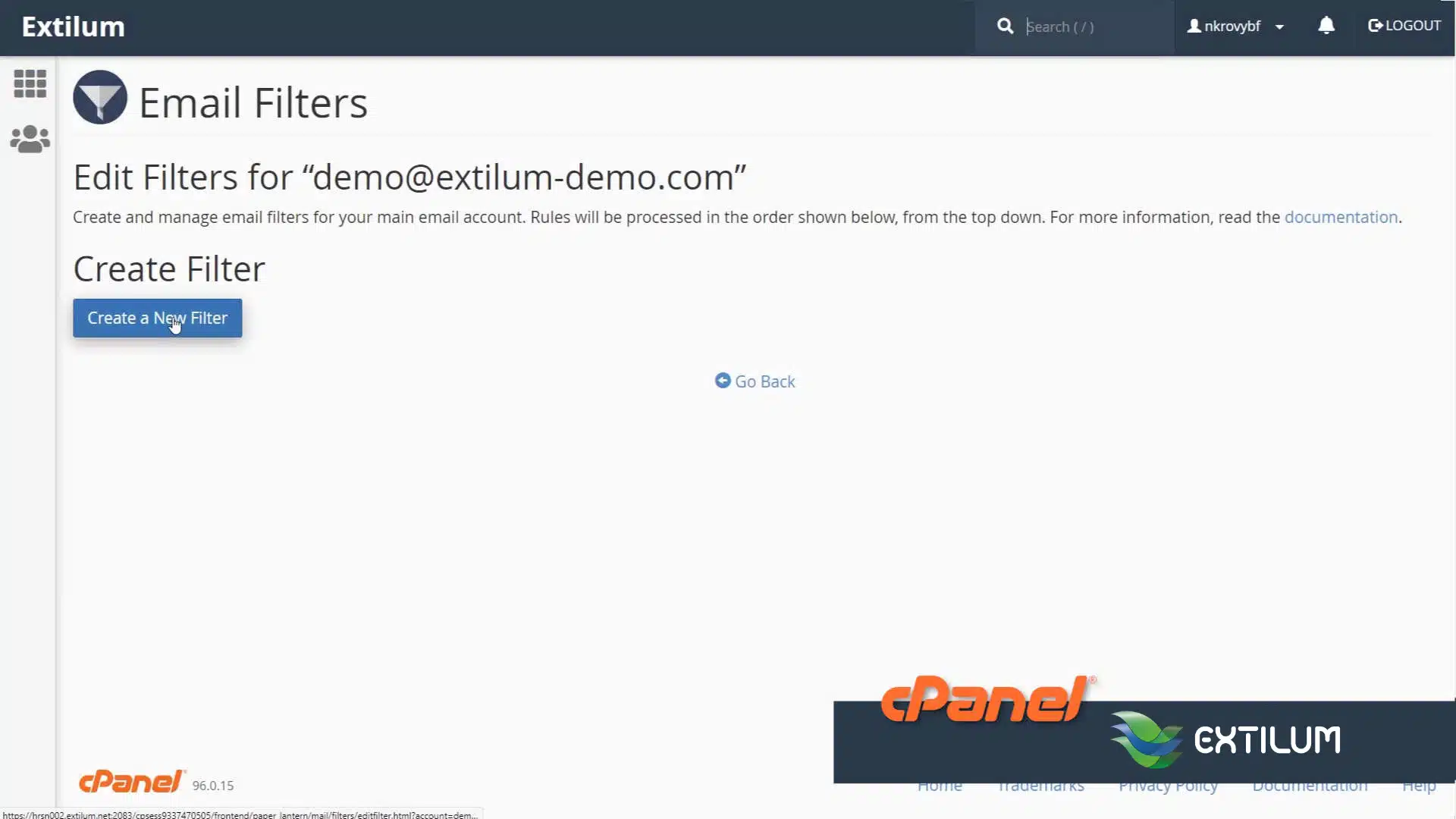Extilum cPanel - Email filters