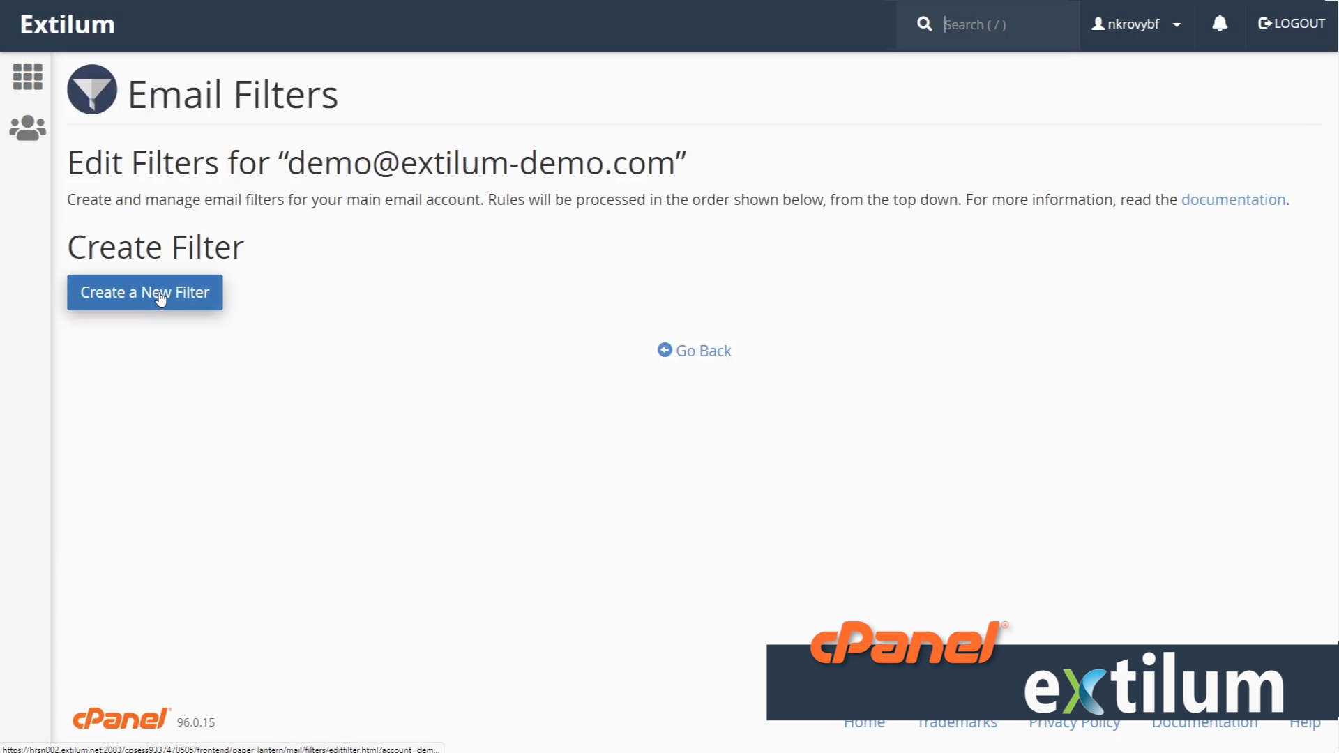 Extilum cPanel - Email filters