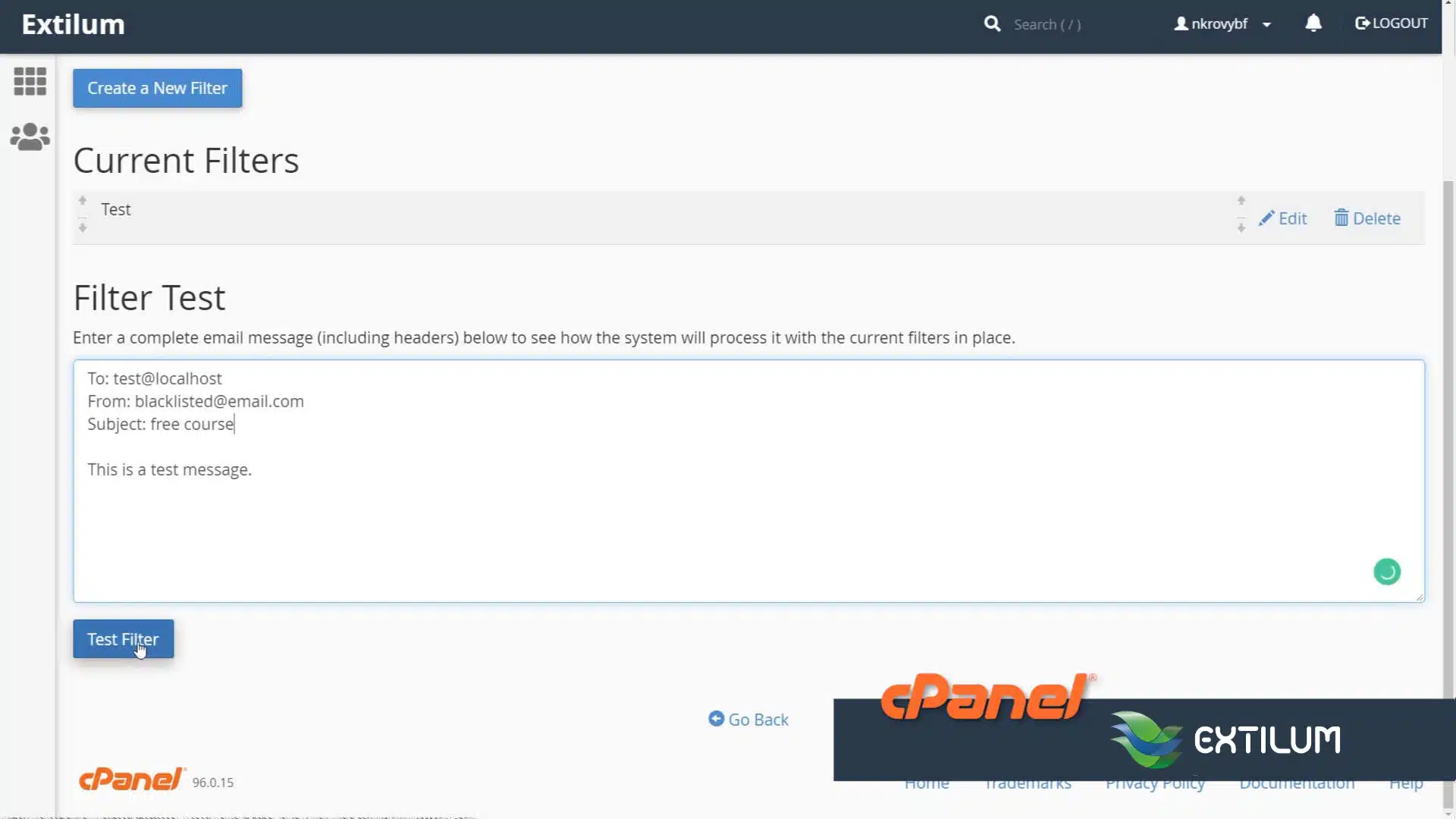 Extilum cPanel - Email filters