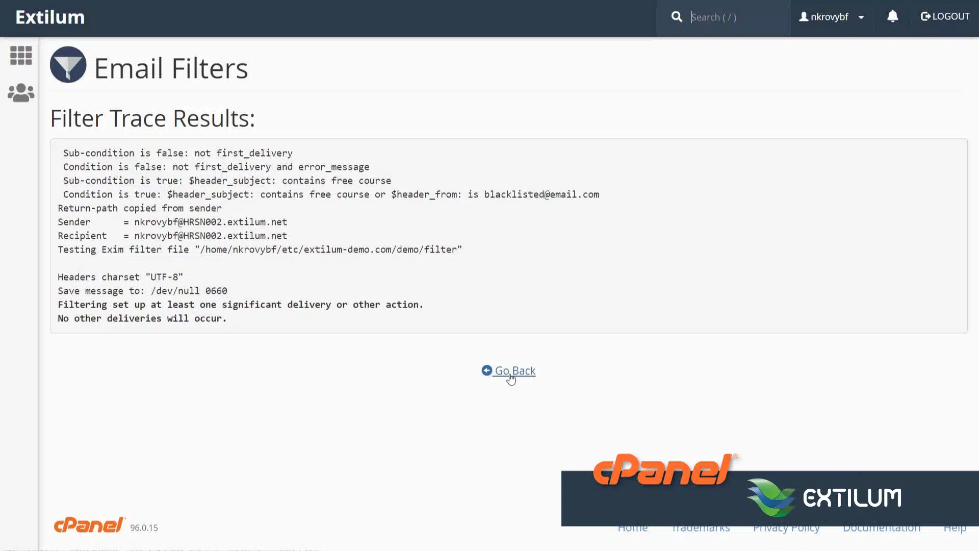 Extilum cPanel - Email filters