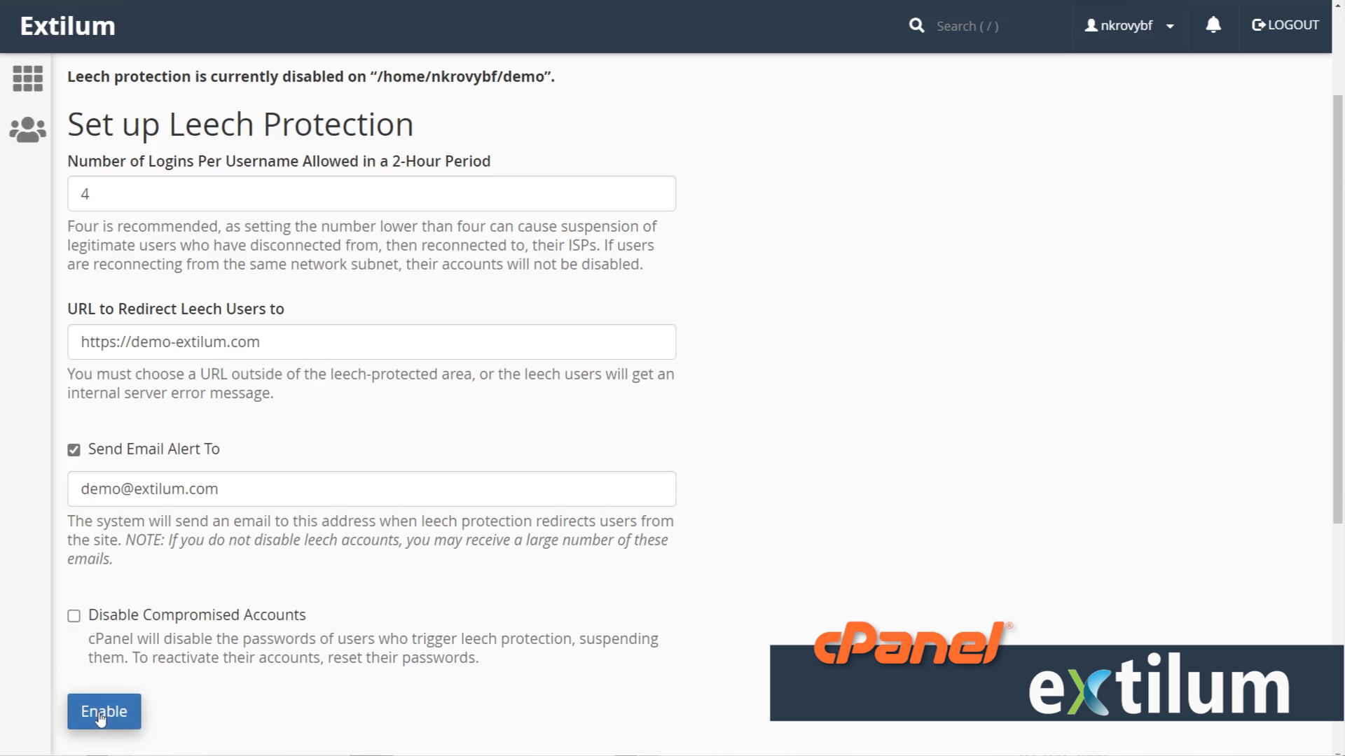 Extilum cPanel - File Manager - Leech protection