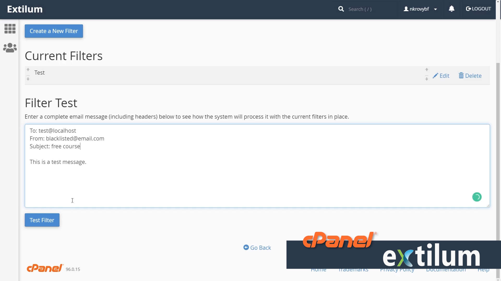Extilum cPanel - Global Email filters
