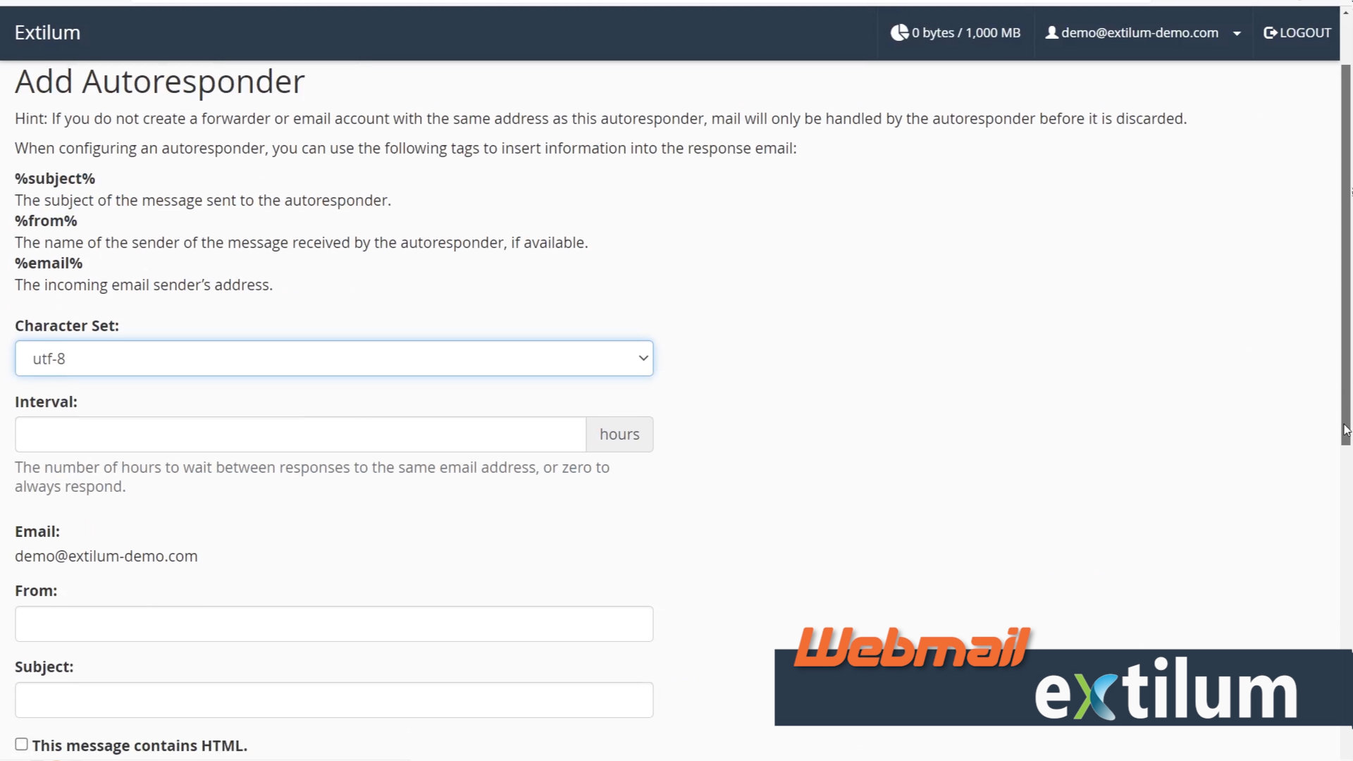 Extilum Webmail - Create Email Autoreponder
