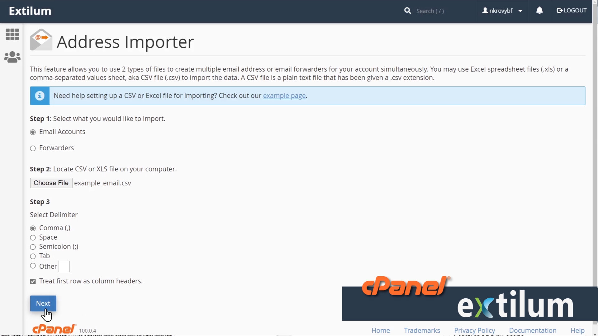 Extilum cPanel - Email - Address Importer