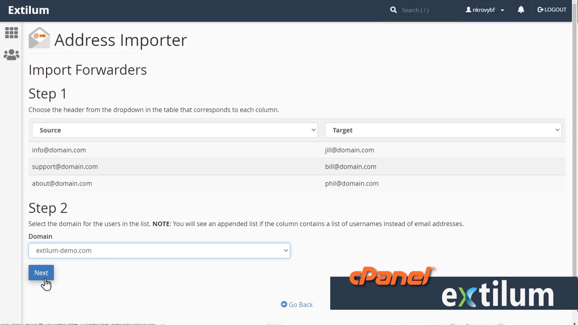 Extilum cPanel - Email - Address Importer Forwarders