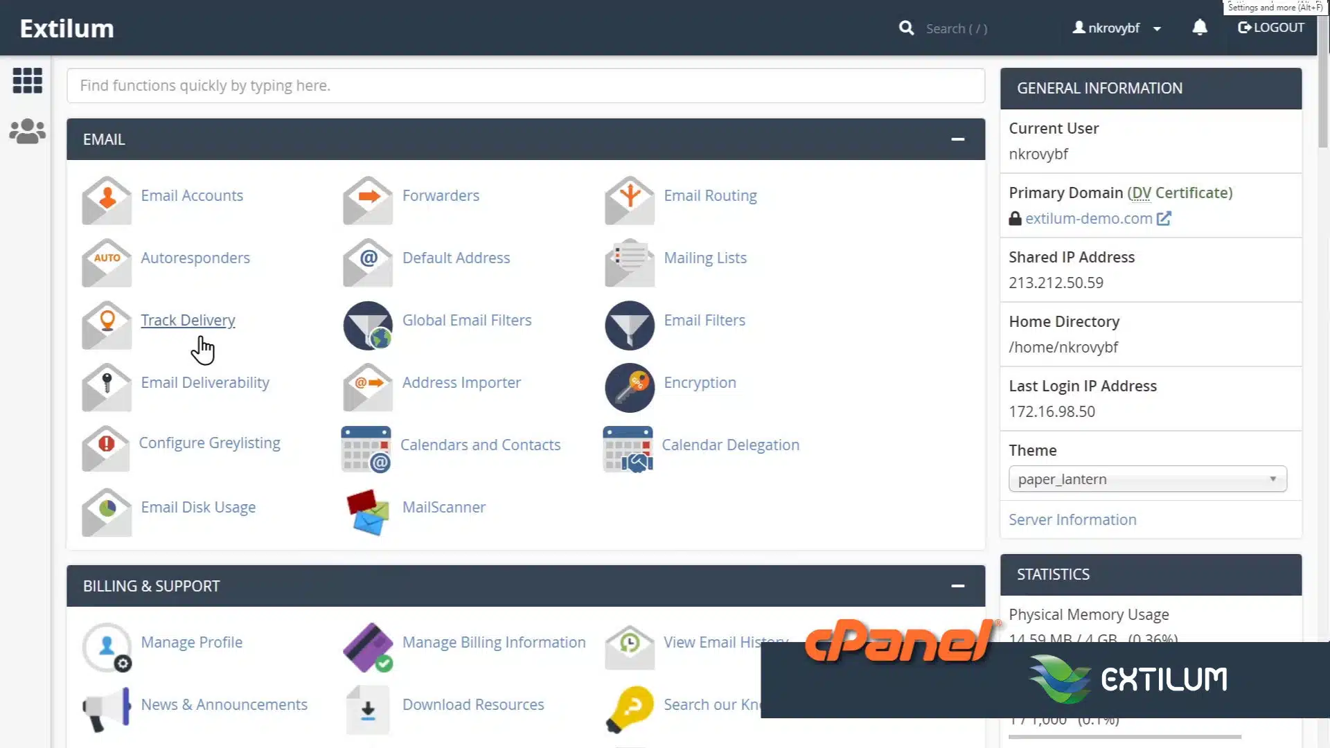 Extilum cPanel - Email - Track Delivery