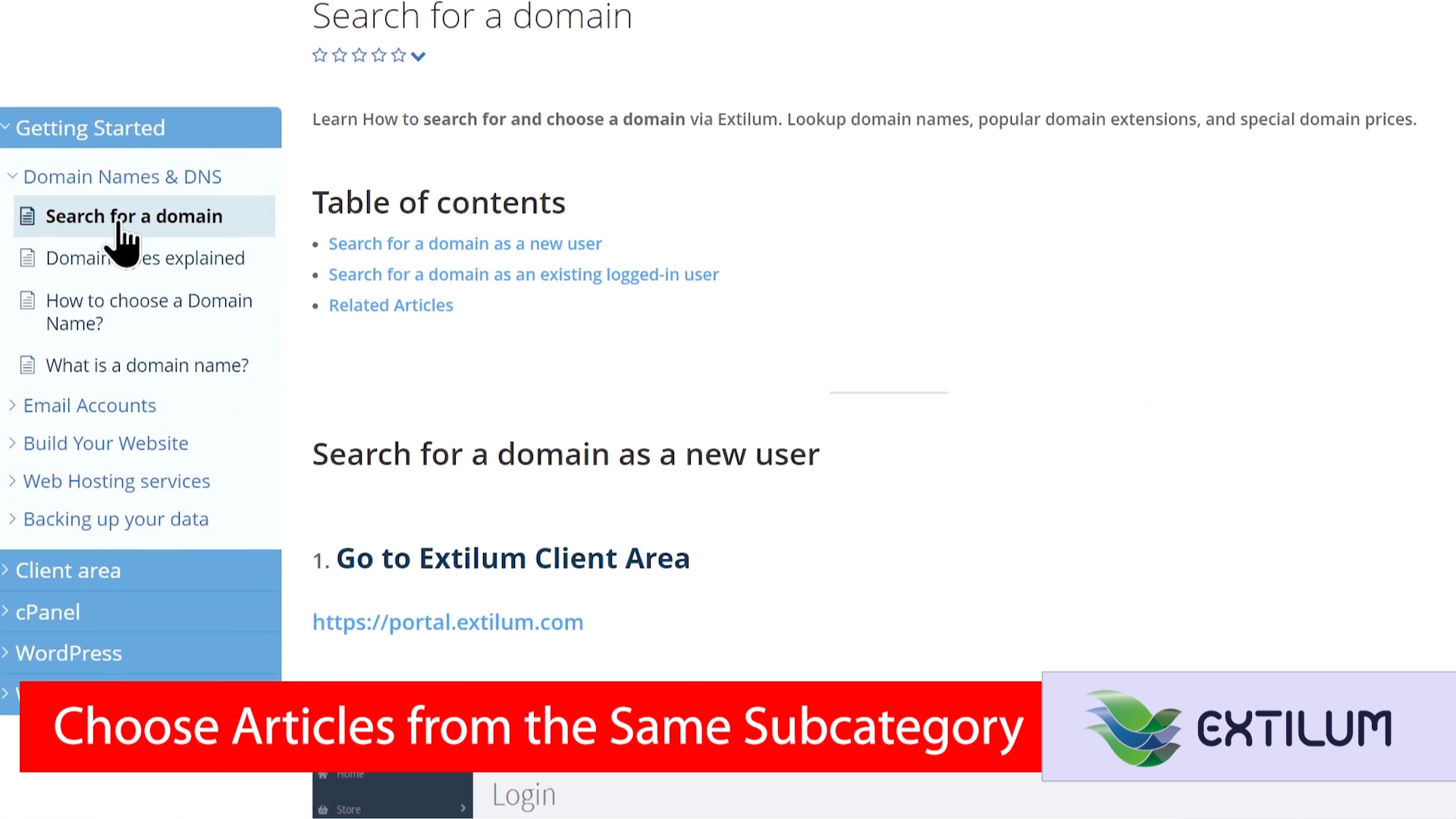 Extilum Knowledge Base - Browse Categories and Subcategories in Sidebar