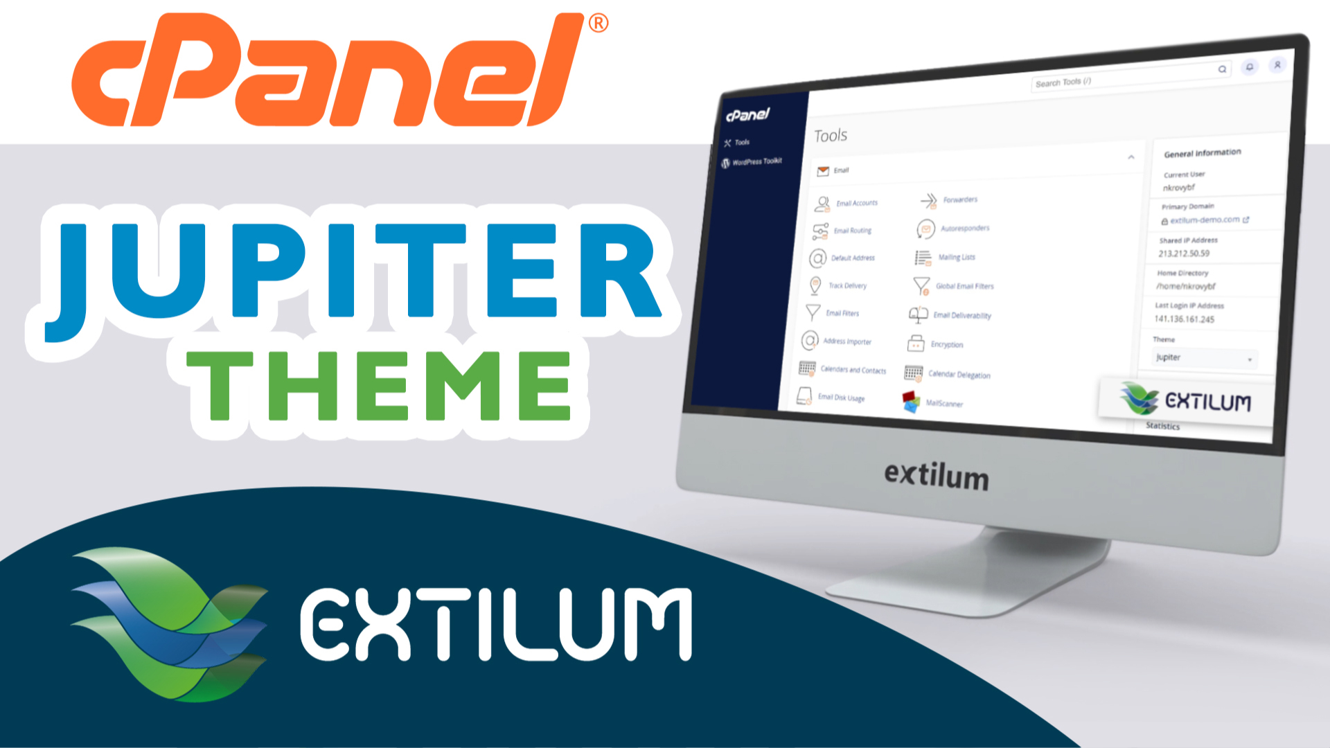 Extilum cPanel - Jupiter theme interface
