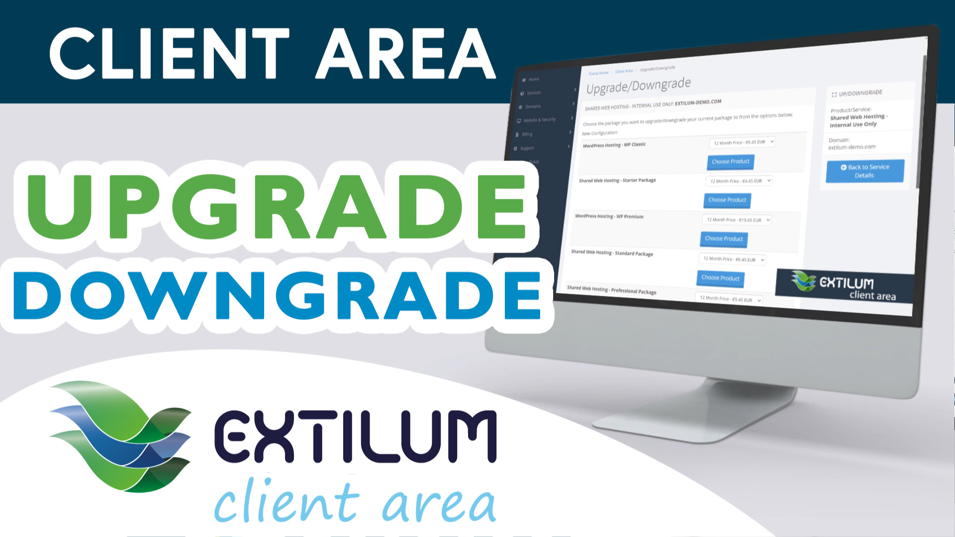 Extilum Client Area - Upgrade/Downgrade services