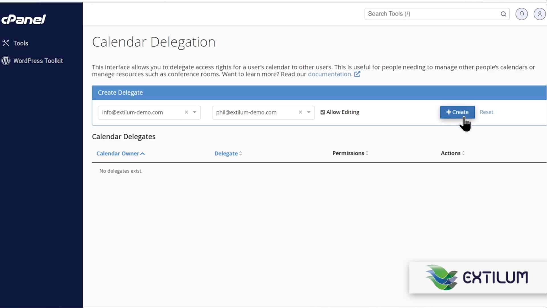 Extilum cPanel - Delegate Mail Calendar Access to Another User using cPanel