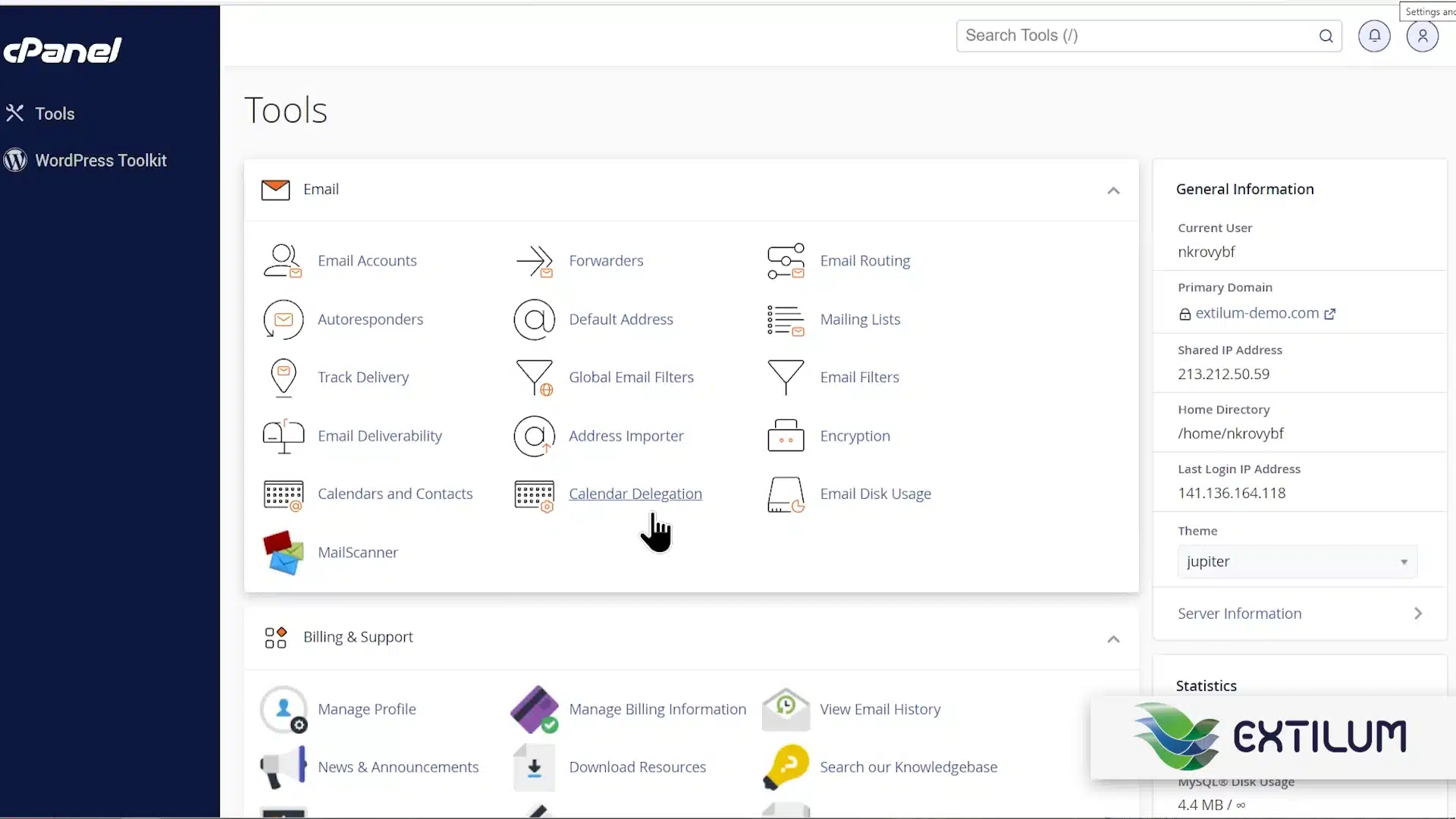 Extilum cPanel - Remove Email Calendar Delegation using cPanel