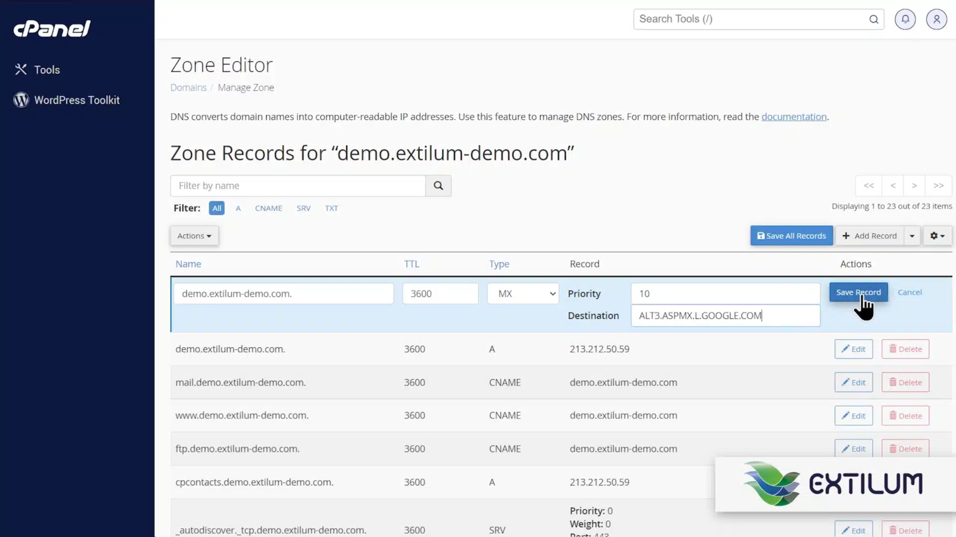 Set Domain's MX Records to a Remote Server in cPanel