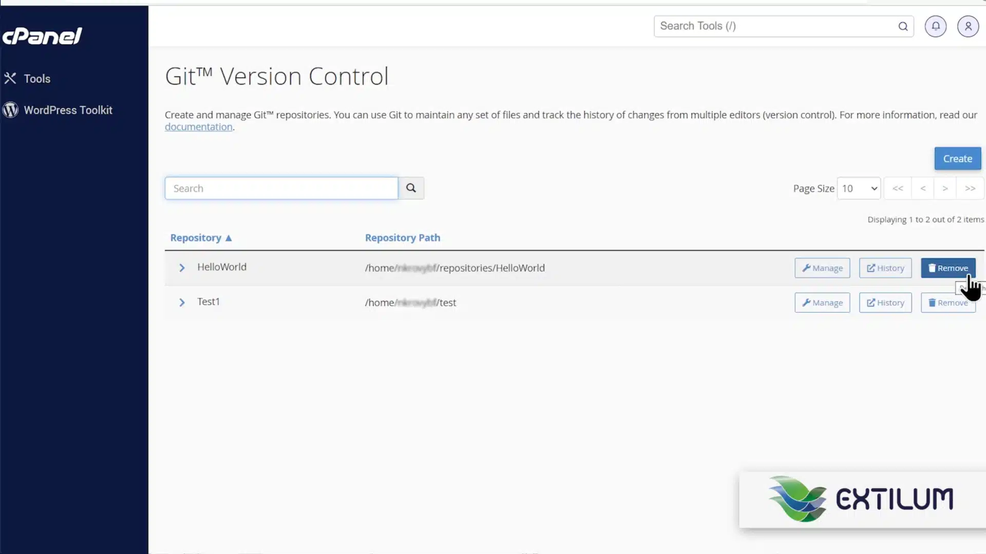 Extilum cPanel - Delete a Git Repository