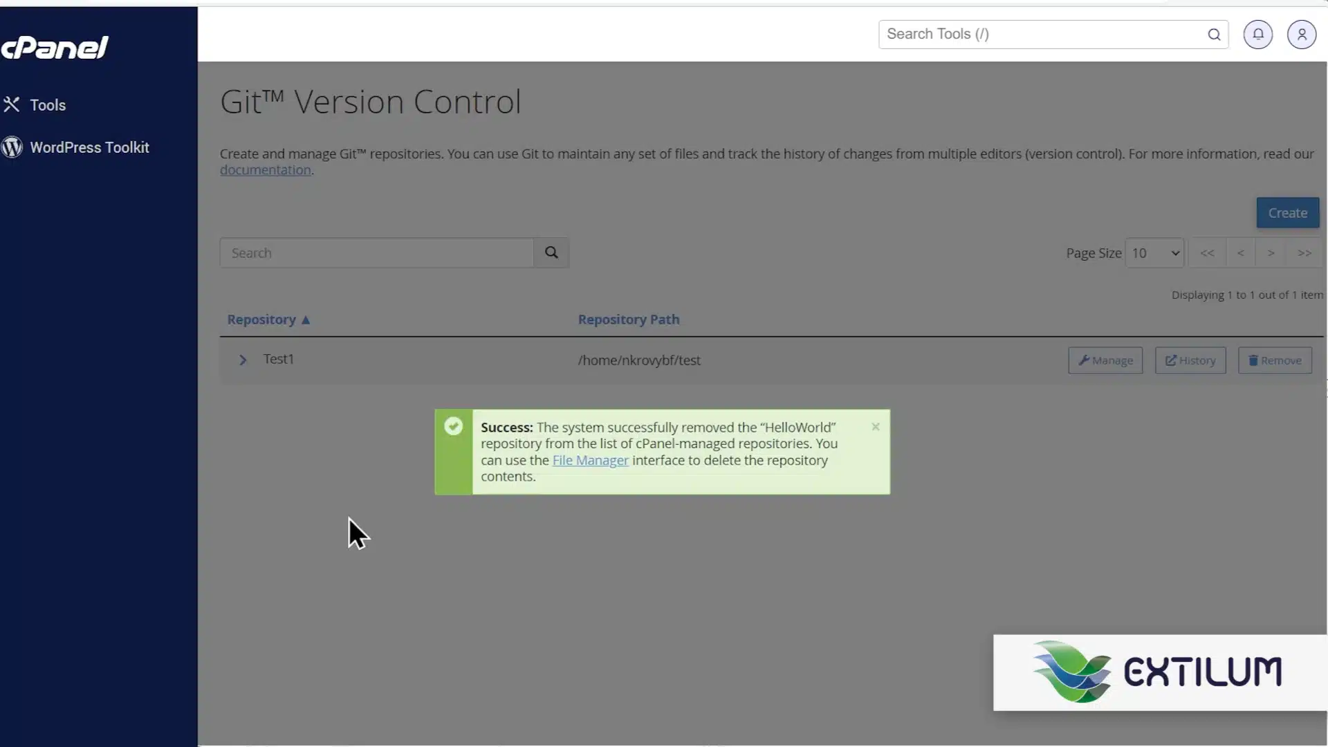 Extilum cPanel - Delete a Git Repository