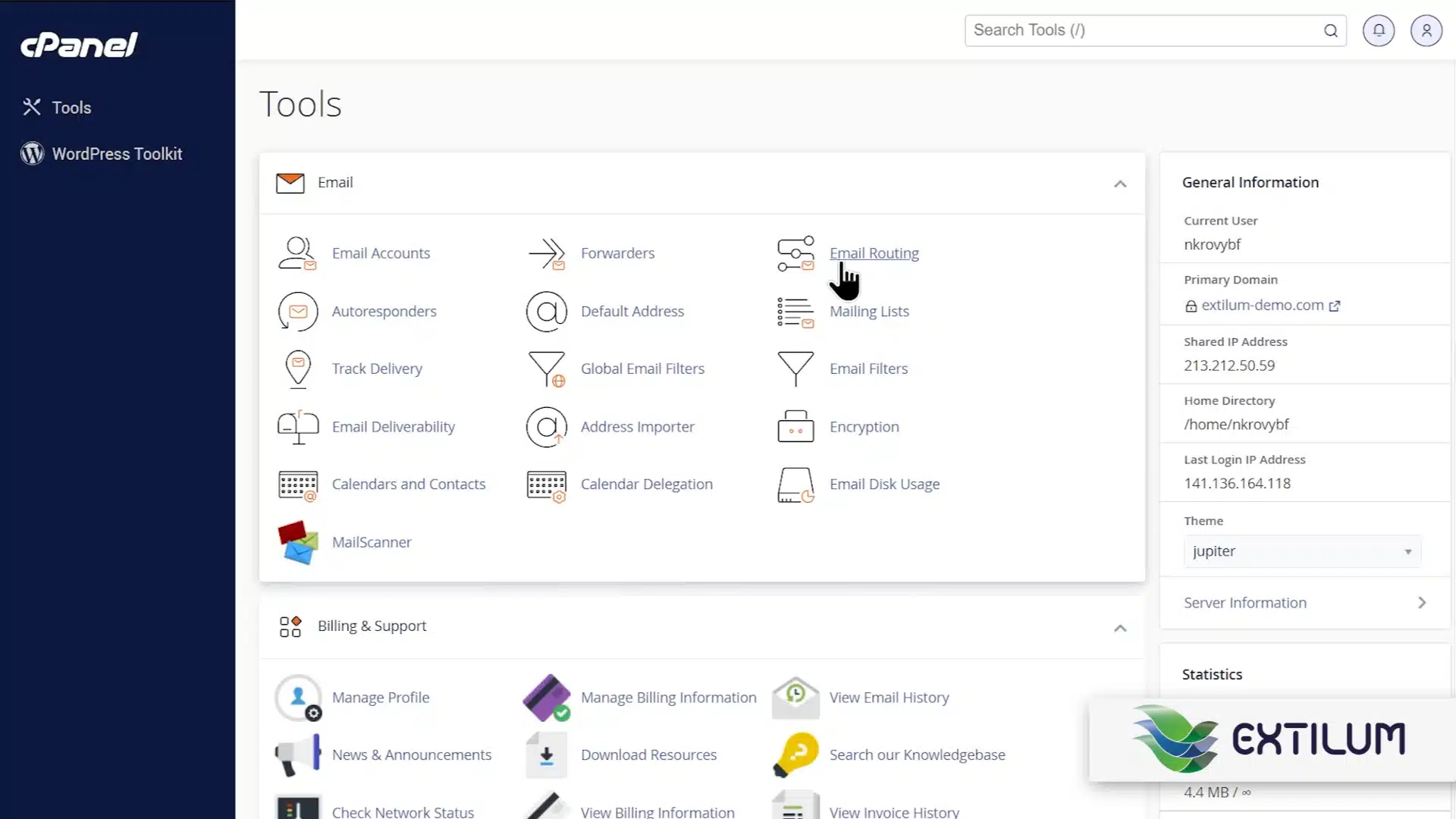 Extilum cPanel - Set Up Email Routing